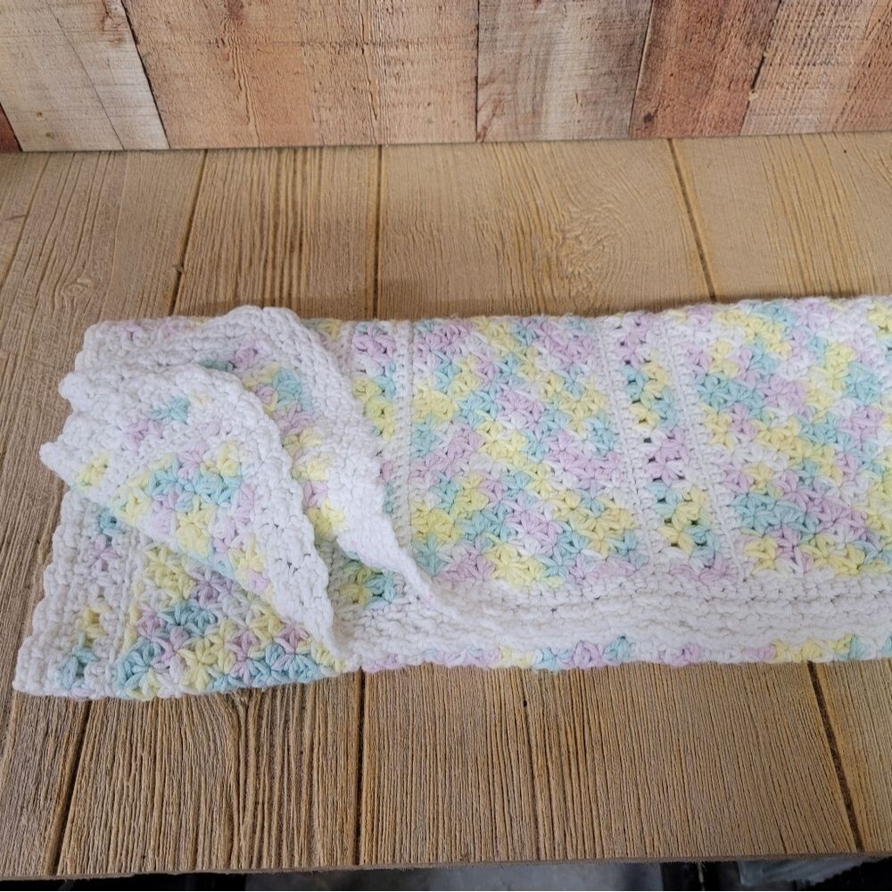 Hand made crochet, unisex newborn baby blanket.